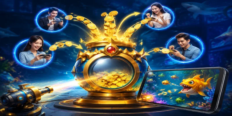 Sơ đồ minh họa cơ chế tích lũy quỹ thưởng của game bắn cá jackpot trực tuyến tại nhà cái